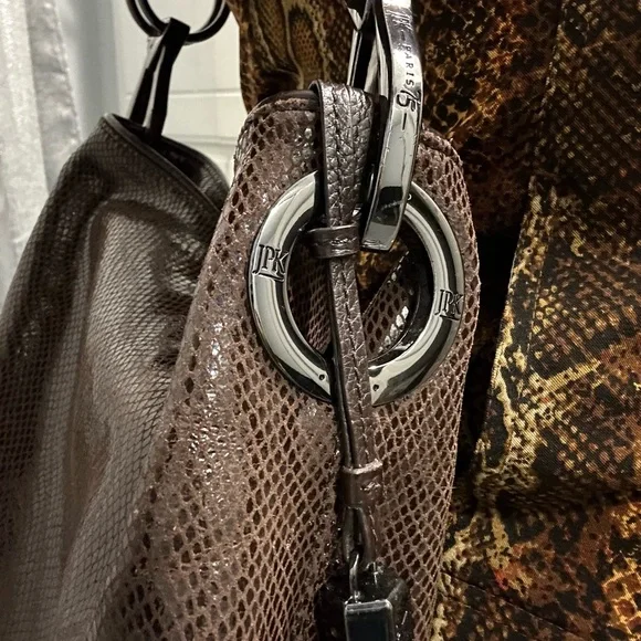 JPK Paris Brown iridescent faux reptile hobo bag with gunmetal hardware. NWOT - Picture 8 of 13